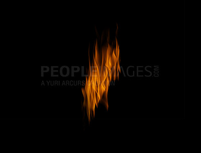 Buy stock photo Orange flame, heat and energy on black background with texture, pattern or burning power. Fire line, fuel and flare isolated on dark wallpaper design or explosion at bonfire, thermal power or inferno