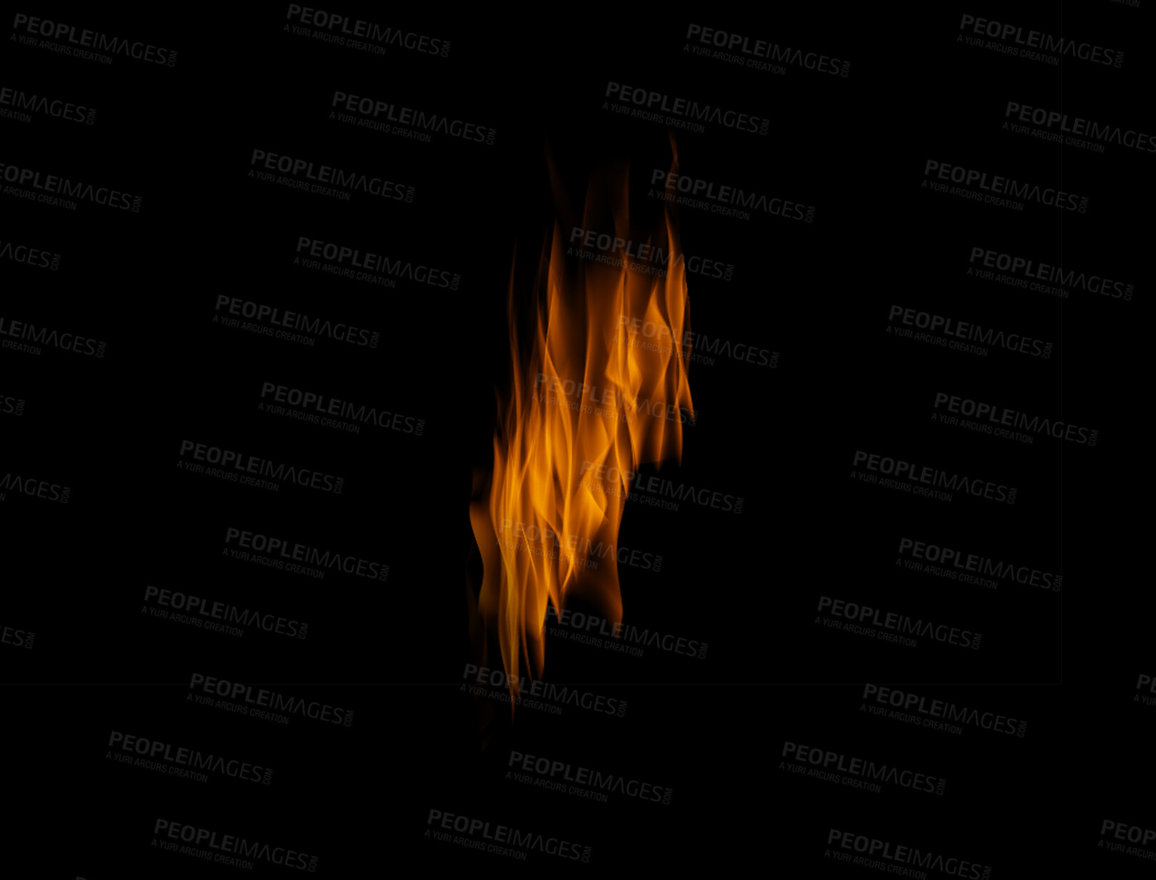 Buy stock photo Orange flame, heat and energy on black background with texture, pattern or burning power. Fire line, fuel and flare isolated on dark wallpaper design or explosion at bonfire, thermal power or inferno