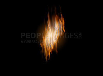 Buy stock photo Orange flame, heat and isolated on black background with texture, pattern and burning energy. Fire line, fuel and light flare on dark wallpaper design, explosion at bonfire, thermal power or inferno.