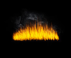 Smoke, flame and heat on black background with texture, pattern and burning light energy. Fire line, fuel and flare isolated on dark wallpaper design, explosion at bonfire, thermal power or inferno.