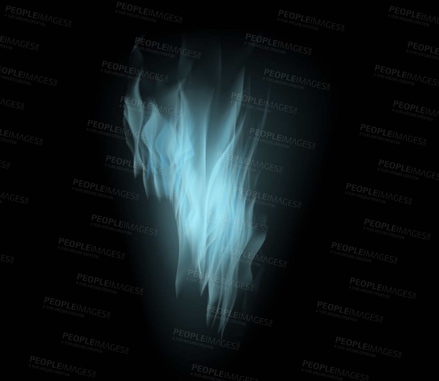 Buy stock photo Blue heat, fire and dark wallpaper with light texture, pattern and burning energy. Flame, fuel sparks and flare isolated on black background design or explosion at bonfire, thermal power or inferno.