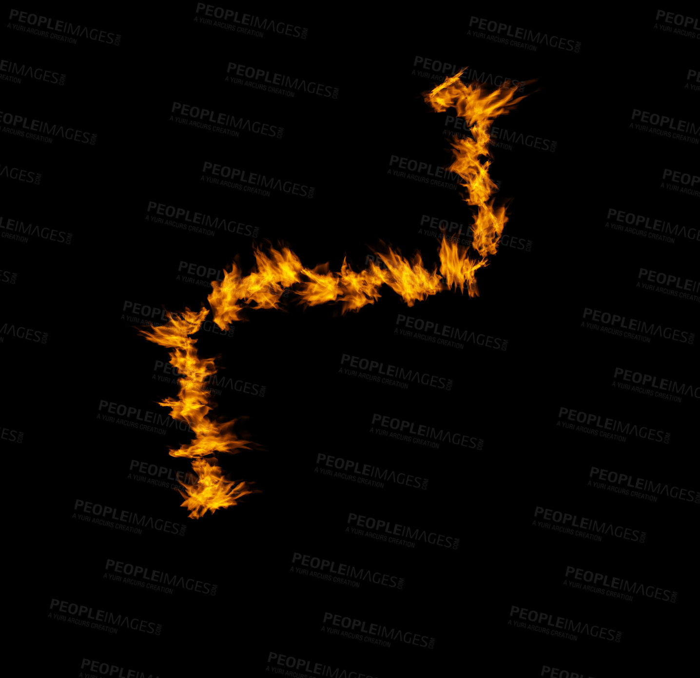 Buy stock photo Fire, burning and  orange flame on black background, inferno and power with mockup space. Heat pattern, ignite and sparks in a studio, energy and natural element, flammable and texture with glow