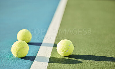 tennis ball, court and turf for fitness, training or health as athlete or workout, game or serve. Sports equipment, outdoor and field for energy or cardio in summer for exercise or tournament in sun