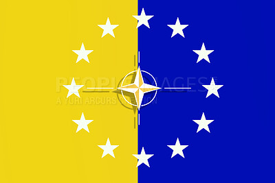 Buy stock photo Ukraine, representation and a flag for patriarchy, history or a banner or design. Pattern, icon and a national symbol of a country for a movement, emblem or color with an illustration or graphic