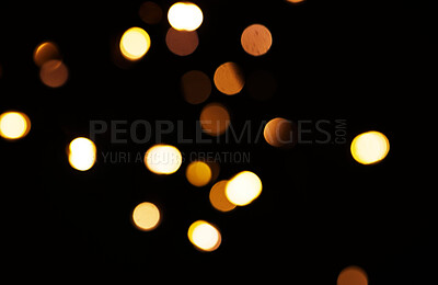 Buy stock photo Gold, light and mockup with bokeh on dark background for New Year, Christmas or festive fireworks celebration at night. Mock up, space or sparkle in winter with magic, glow or shine on black backdrop