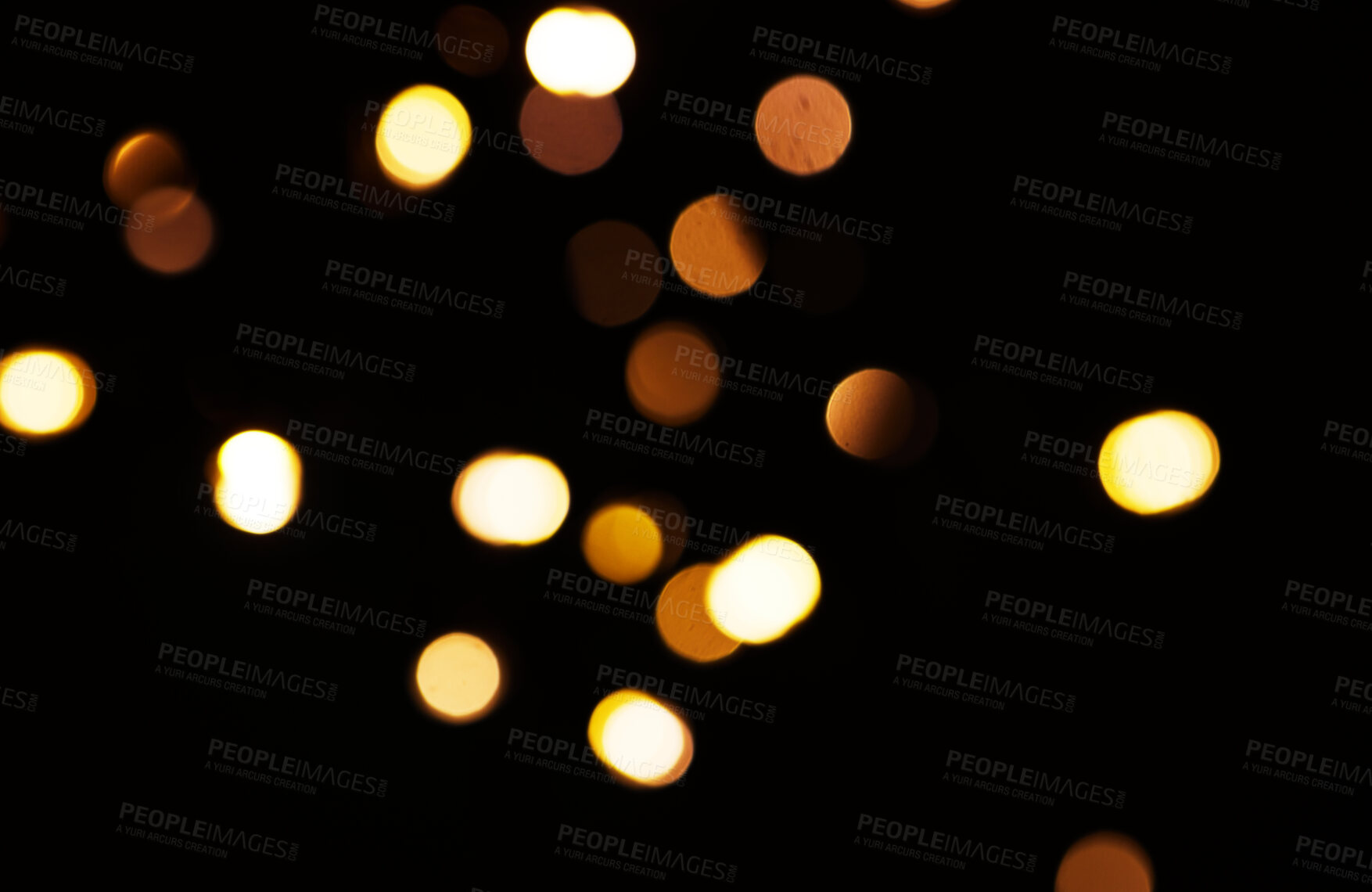 Buy stock photo Gold, light and mockup with bokeh on dark background for New Year, Christmas or festive fireworks celebration at night. Mock up, space or sparkle in winter with magic, glow or shine on black backdrop