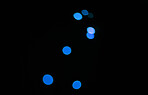 Bokeh, blue dots and black background with glow or sparkle, mockup space with light, texture and flare from festival. Glitter, art and texture with graphic design, special effects on dark backdrop 