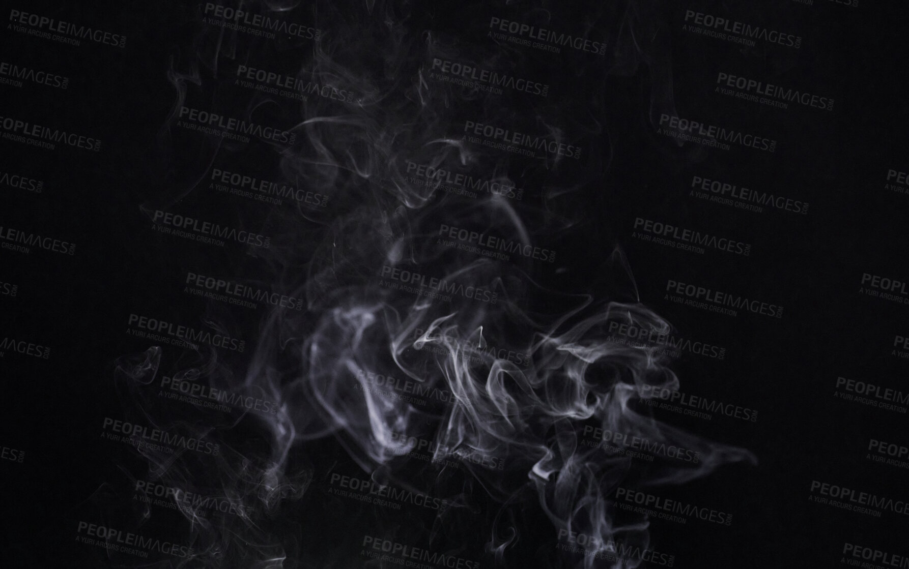 Buy stock photo Smoke, cigarette and dark or black background with pattern, texture and mockup for abstract art of gas or cloud design. Incense, fog or smoking of air pollution, texture or danger in empty studio