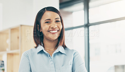 Buy stock photo Storage, office and happy portrait of woman in retail, store or small business owner in shipping warehouse or workplace. Professional, face and employee smile with happiness in project management