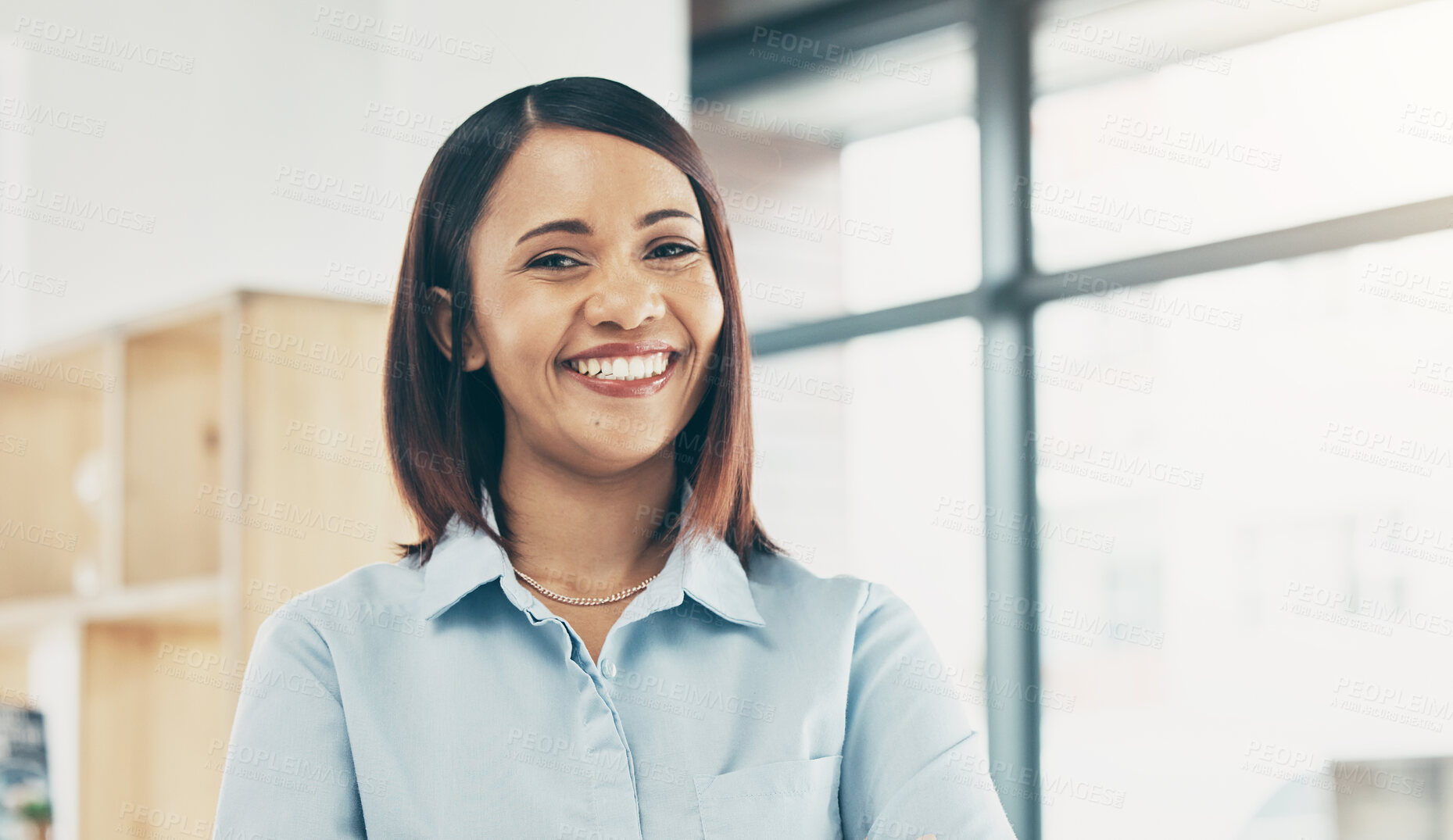 Buy stock photo Storage, office and happy portrait of woman in retail, store or small business owner in shipping warehouse or workplace. Professional, face and employee smile with happiness in project management