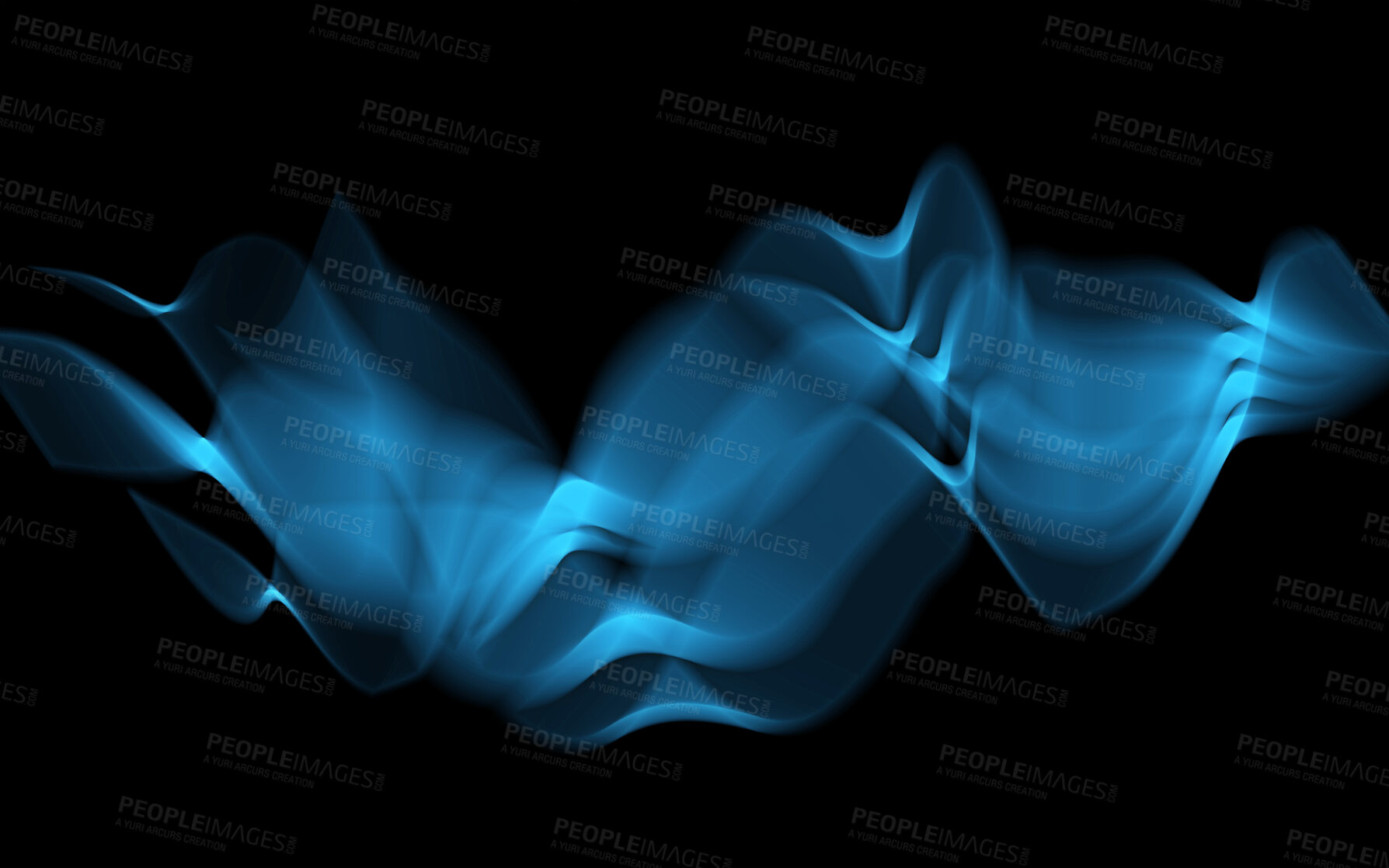 Buy stock photo Blue, vaporwave and light on black wallpaper with pattern, graph and digital texture on cyber connection. Neon lighting, future technology and virtual smoke wave, hologram and icon on dark background