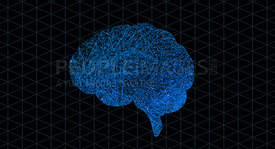 Brain graphic, neuro pattern and digital illustration with science hologram and mind connections. Black background, art and neuroscience pathway of intelligence, circuit system and cerebral lines