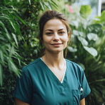 Professional nurse, doctor or hospital physician, with a natural portrait style. Woman or female with arms crossed for healthcare, medical wellness and a happy, confident and proud real smile