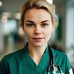 Professional nurse, doctor or hospital physician, with a natural portrait style. Woman or female with arms crossed for healthcare, medical wellness and a happy, confident and proud real smile