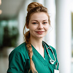 Professional nurse, doctor or hospital physician, with a natural portrait style. Woman or female with arms crossed for healthcare, medical wellness and a happy, confident and proud real smile