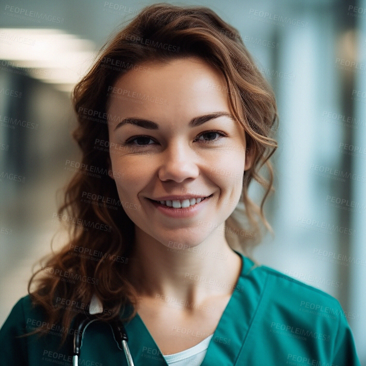 Buy stock photo Healthcare, professional and portrait of woman doctor in a hospital for consultation or checkup. Career, ai generated and female emt or medical worker with confidence in a medicare clinic or center.