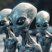 Alien attack or abduction or in a UFO space ship, visitor or scary ...