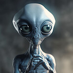 Alien attack or abduction or in a UFO space ship, visitor or scary world or universe with invasion, technology and martians. A close up or portrait of aliens for horror, strange and special effects. 