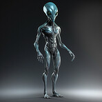 Alien attack or abduction or in a UFO space ship, visitor or scary world or universe with invasion, technology and martians. A close up or portrait of aliens for horror, strange and special effects. 
