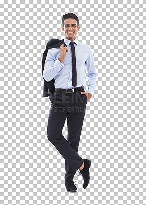 Buy stock photo Portrait, smile and confident business man isolated on a transparent png background in office, company and workplace. Happy professional lawyer, employee and corporate worker in Brazil for career