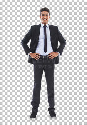 Buy stock photo Portrait, happy and confident business man isolated on a transparent png background in office, company and workplace. Professional lawyer, employee and corporate worker smile in Brazil for career