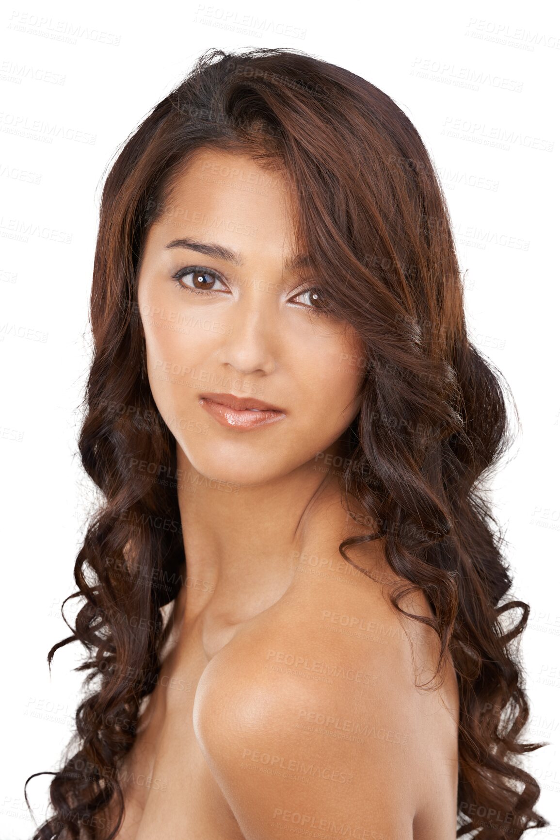 Buy stock photo Cosmetic, face and woman with natural beauty for skincare, hair care with keratin treatment isolated on transparent png background. Wellness, portrait and person with shine and glow skin in studio