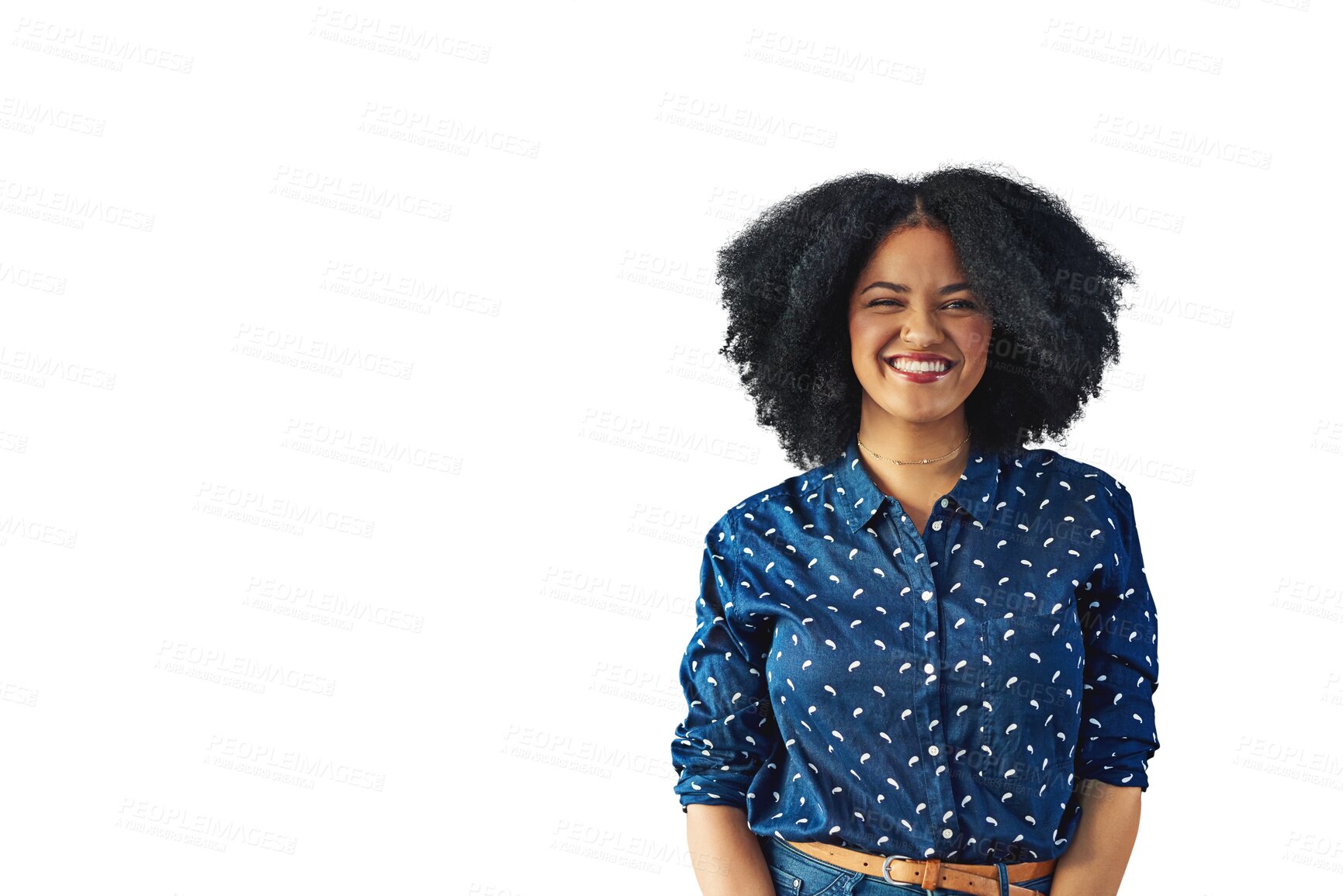 Buy stock photo Portrait, business and black woman with a smile, creative or entrepreneur isolated on a transparent background. Face, African person or professional with artistic company, career or ambition with png