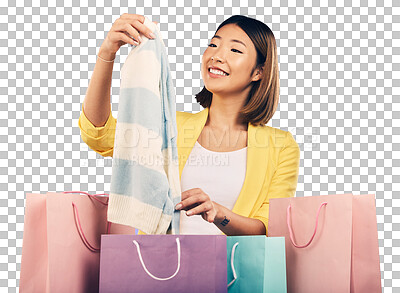 Fashion, shopping bag and happy woman with product sale, discoun