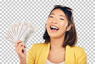 Money fan, portrait and woman or winner with bonus, financial su