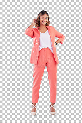 Professional, fashion and portrait of business woman in studio confident for career, job and startup. Corporate, happy and female person with positive mindset, pride and style on blue background