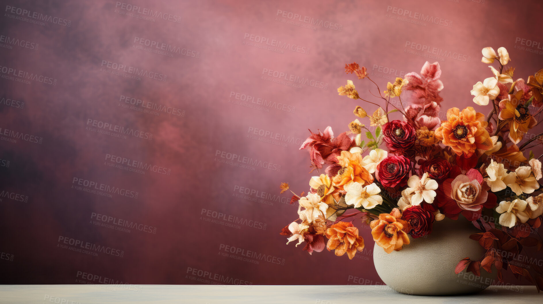 Buy stock photo Bouquet of spring flowers and copy-space background. Mockup for spring, celebration and valentine.