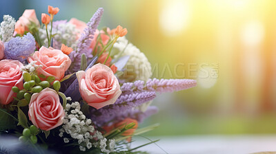 Buy stock photo Bouquet of spring flowers and copy-space background. Mockup for spring, celebration and valentine.