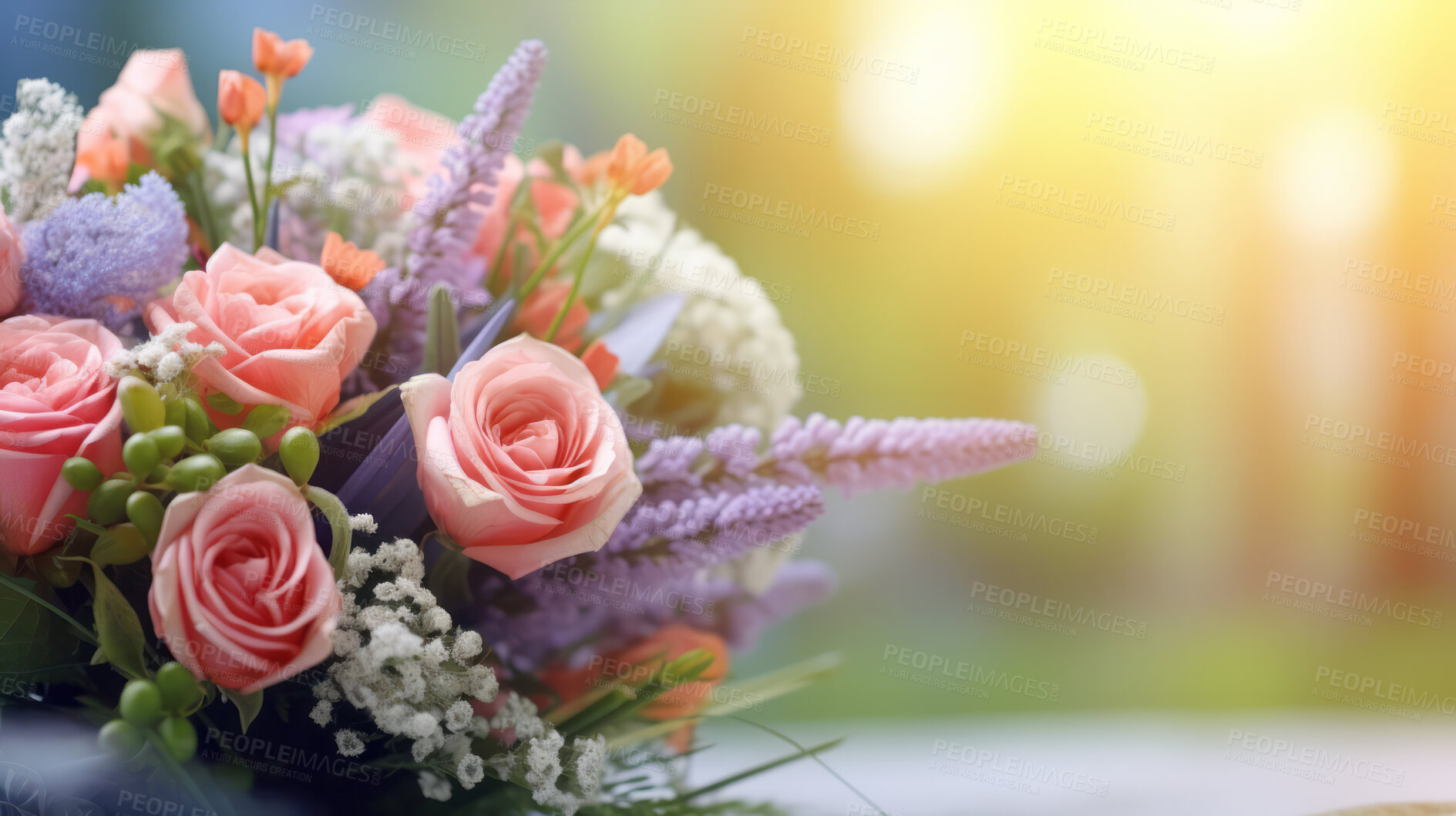 Buy stock photo Bouquet of spring flowers and copy-space background. Mockup for spring, celebration and valentine.