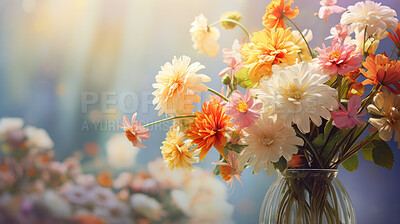 Buy stock photo Bouquet of spring flowers and copy-space background. Mockup for spring, celebration and valentine.