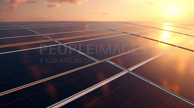 Close-up of solar panels in solar farm. Sustainable energy concept for environment.