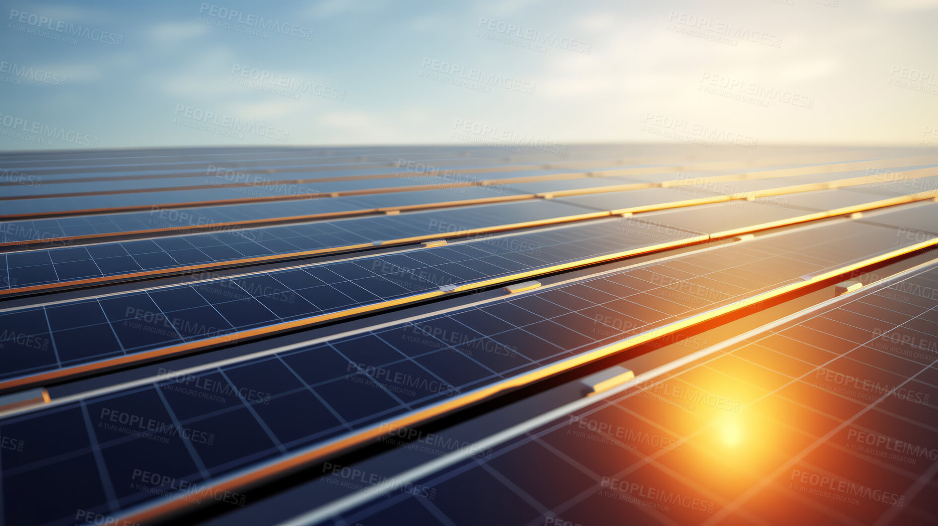 Buy stock photo Close-up of solar panels in solar farm. Sustainable energy concept for environment.