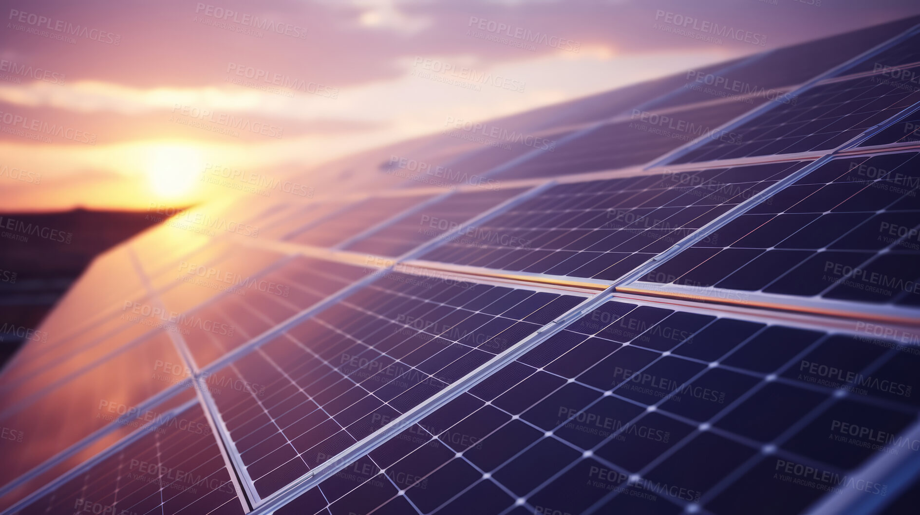 Buy stock photo Close-up of solar panels in solar farm. Sustainable energy concept for environment.