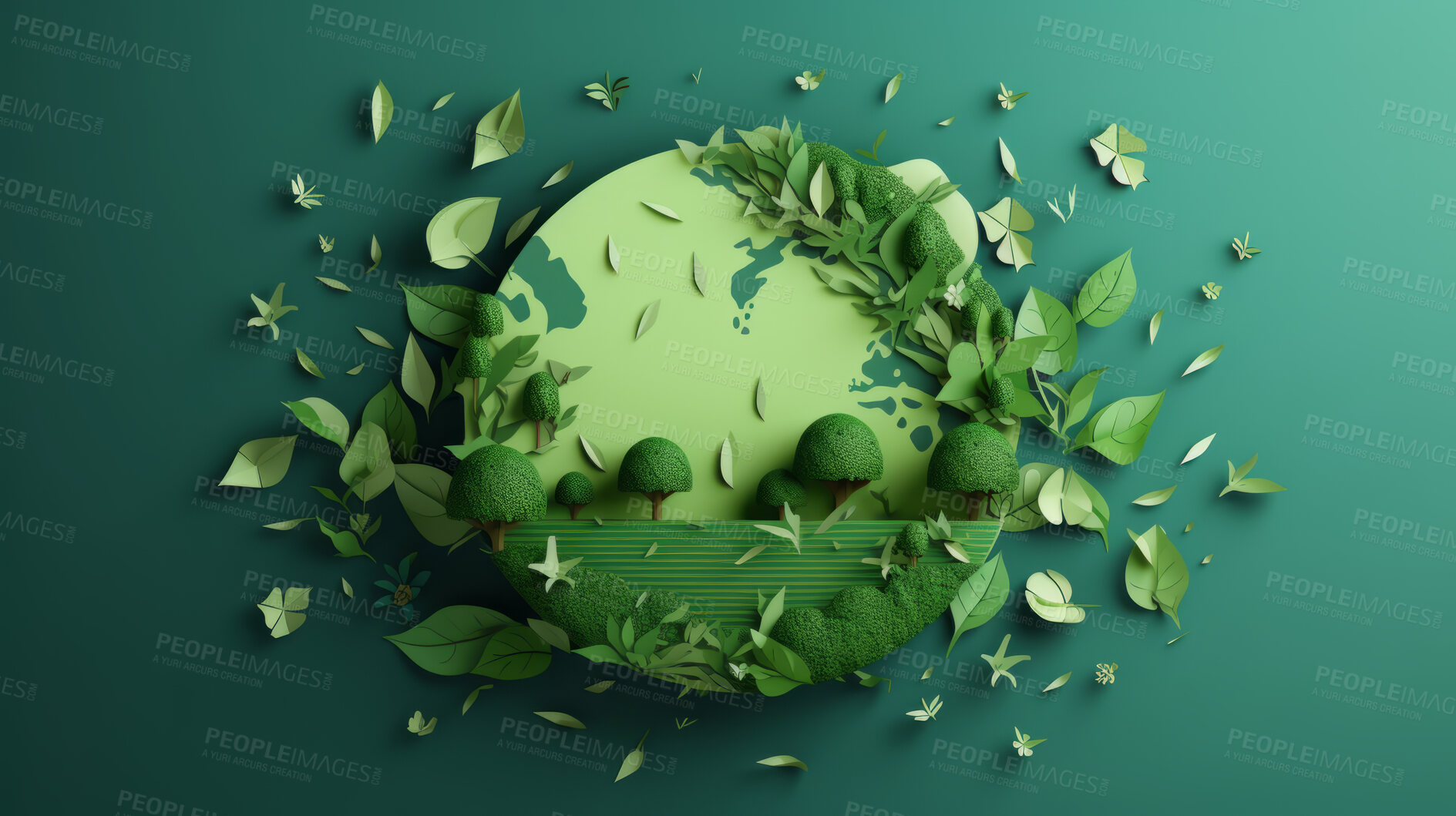 Buy stock photo Go Green, Paper Cutout Illustration World Environment and Earth Day