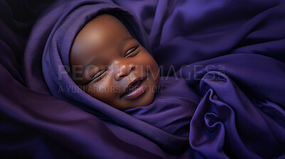 Closeup of sleeping newborn boy baby. Portrait of baby wrapped in blanket