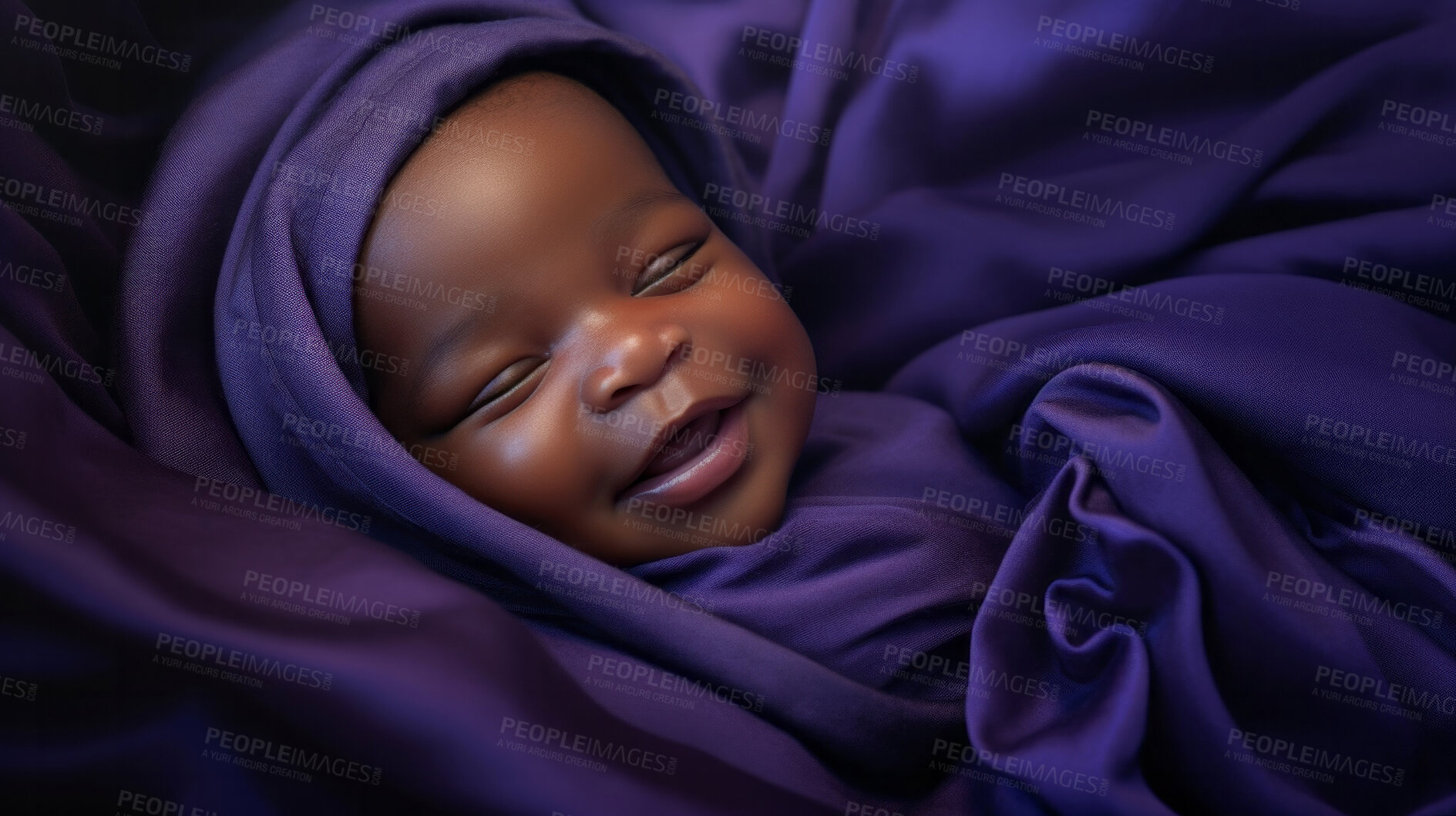 Buy stock photo Closeup of sleeping newborn boy baby. Portrait of baby wrapped in blanket