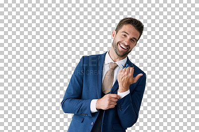 Buy stock photo Portrait, smile and wedding suit with a groom getting ready while isolated on a transparent background. Fashion, marriage and a happy young man dressing in clothes for an event or ceremony on PNG