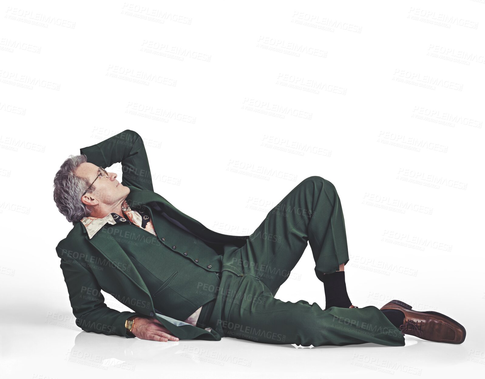 Buy stock photo Dancing, fashion and senior man in suit for groovy, retro and vintage outfit listening to music. Disco, pose and elderly model from Canada with elegant style isolated by transparent png background.