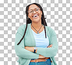 Portrait, happy and black woman with mockup in studio for advertising, space and proud on grey background. Face, smile and girl relax on wall, laugh and excited with product placement on copy space