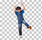 One cute mixed race child wearing casual clothes while having fun and being energetic against an orange copyspace background. Asian kid being active