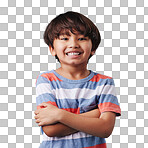 Portrait of a cute little asian boy wearing casual clothes while smiling and looking excited. Child standing against a blue studio background. Adorable happy little boy safe and alone