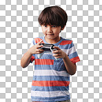 Young mixed race boy standing and holding a console controller while playing a video game against a blue background. Fun and games are a good activity for weekends