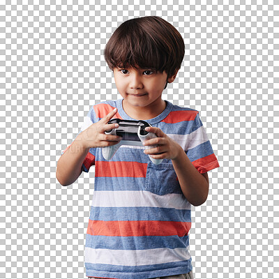 Young mixed race boy standing and holding a console controller while playing a video game against a blue background. Fun and games are a good activity for weekends