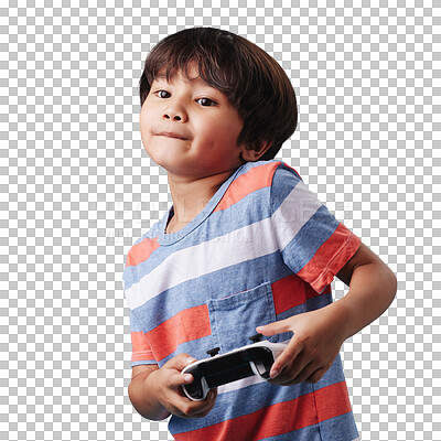 Young mixed race boy standing and holding a console controller while playing a video game against a blue background. Fun and games are a good activity for weekends