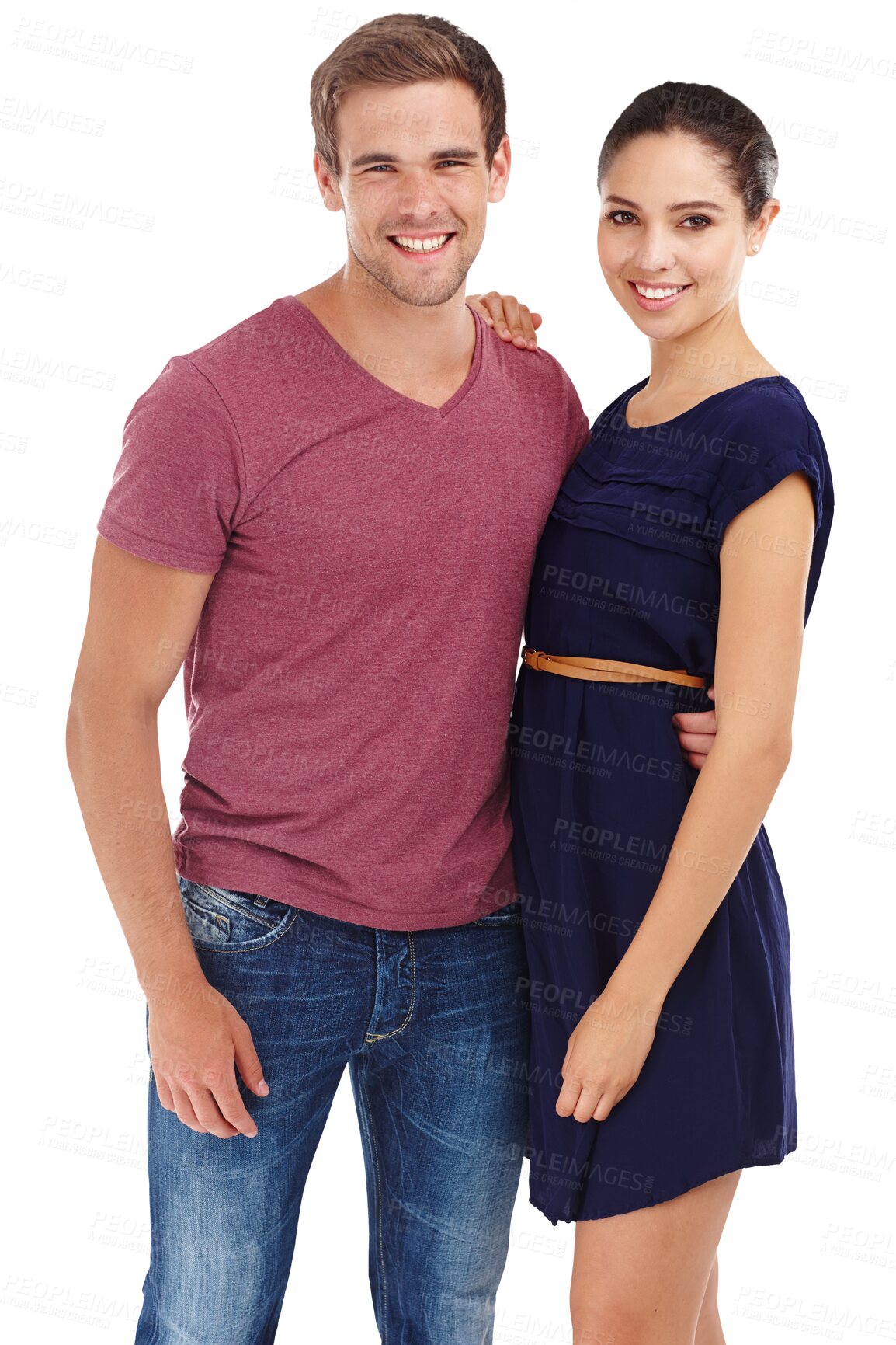 Buy stock photo Portrait, smile and love of couple, care and bonding isolated on a transparent png background. Happy man, woman and support in healthy relationship together, trust in romantic connection and security