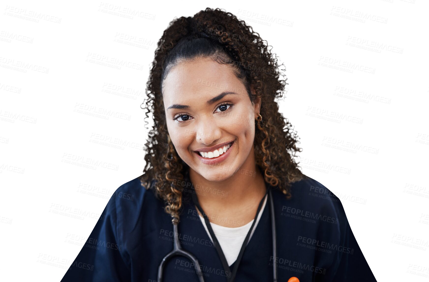 Buy stock photo Isolated nurse woman, portrait and smile with pride, care and career by transparent png background. Doctor, happy medic or wellness professional with face for job at clinic, hospital and healthcare